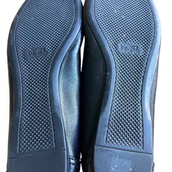 COACH Chelsea Black Matte Calf Leather Patent Cap Toe Silver Logo Flats Size 7 - Picture 11 of 15